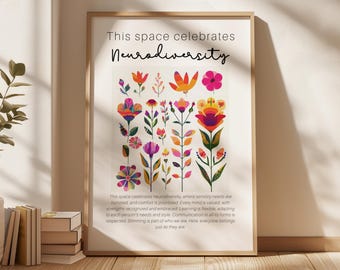 Neurodiversity Poster “This Space Celebrates Neurodiversity” | Inclusive Classroom Decor | Therapy Office Wall Art | Autism ADHD Acceptance