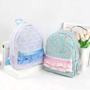 Personalized Kids Backpack & Lunchbox Set | Embroidered Name Backpack | Girls Nylon Monogrammed Book Bag | Grandmillenial Floral Bow Design