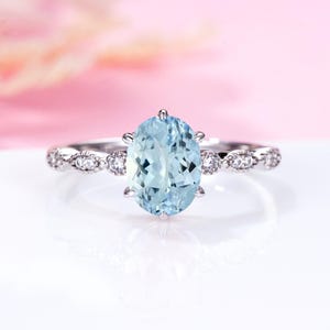 Oval Shape Aquamarine Ring in 925 Silver- Gemstone Engagement Ring-Promise Ring- March Birthstone Anniversary Birthday Gift for Her