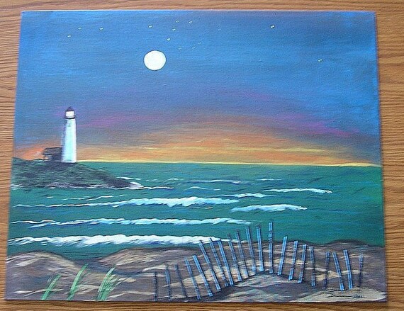 Items similar to Ocean Lighthouse Painting - Ocean Landscape - Original Painting - Lighthouse At 