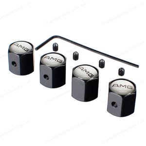 AMG caps for Mercedes Benz anti-theft black for tire valves and wheels.