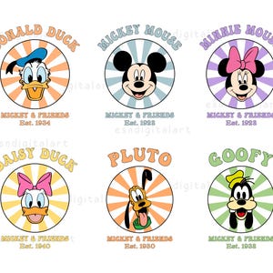 Vintage Mouse and Friends SVG Bundle, Magic Kingdom Svg, Family Trip Svg, Family Vacation Png, Colorful Mause Clipart, Svg Files For Cricut