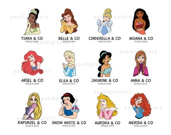Princess SVG Bundle, Svg Files For Cricut, Cinderella, Belle, Ariel, Elsa, Rapunzel, Cricut, Sublimation Design, Princess Cut File Layered