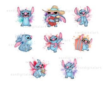 Watercolor Stitch Png Bundle, Stitch Clipart, Lilo and Stitch Png, Stitch Prints, Stitch Couple Png, Stitch Love Png, Digital Download