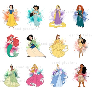 Princess Png Bundle, Watercolor Princess, Princess Clipart, Girls Room Decor, Princess Clipart, Beautiful Princess, Digital Download