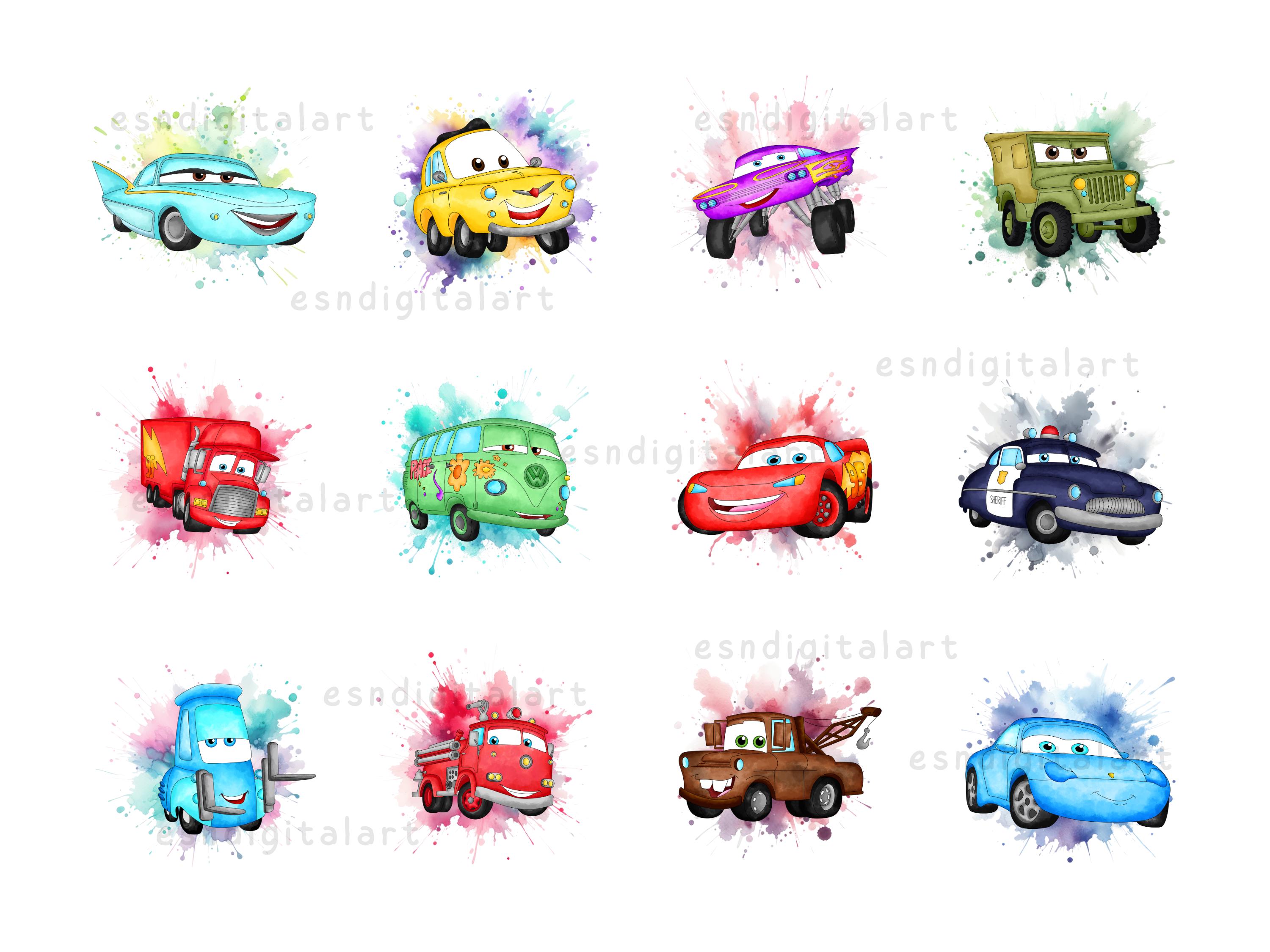 Aquarell Autos Png-Bundle, Autos Alle Charaktere Clipart, Familienausflug Png, Kinder Clipart, Familienurlaub Png, Autos Aquarell Sublimation
