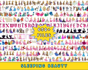 Törnrosa Svg-paket, med 650+ digitala filer, Prinsessan Aurora Clipart, Sagoprinsessa Png, Aurora Clipart, Aurora-tryck, Digitalt