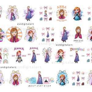 29 bestanden prinses Anna png-bundel, Frozen verjaardagsfeestje decor, prinses sublimatie ambachten, Anna clipart, afdrukbare bestanden voor kinderkleding