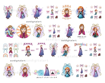 29 Files Princess Anna Png Bundle, Frozen Birthday Party Decor, Princess Sublimation Crafts, Anna Clipart, Printable Files for Kids Apparel