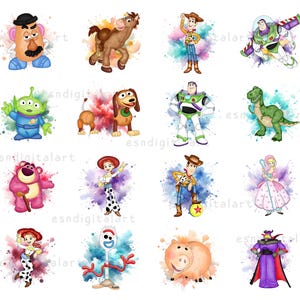 トイストーリー 水彩画 PNG バンドル、デジタル クリップアート バンドル、ウッディ PNG、バズ ライトイヤー PNG、印刷可能なアート、ジェシー PNG、トイストーリー デジタル プリント