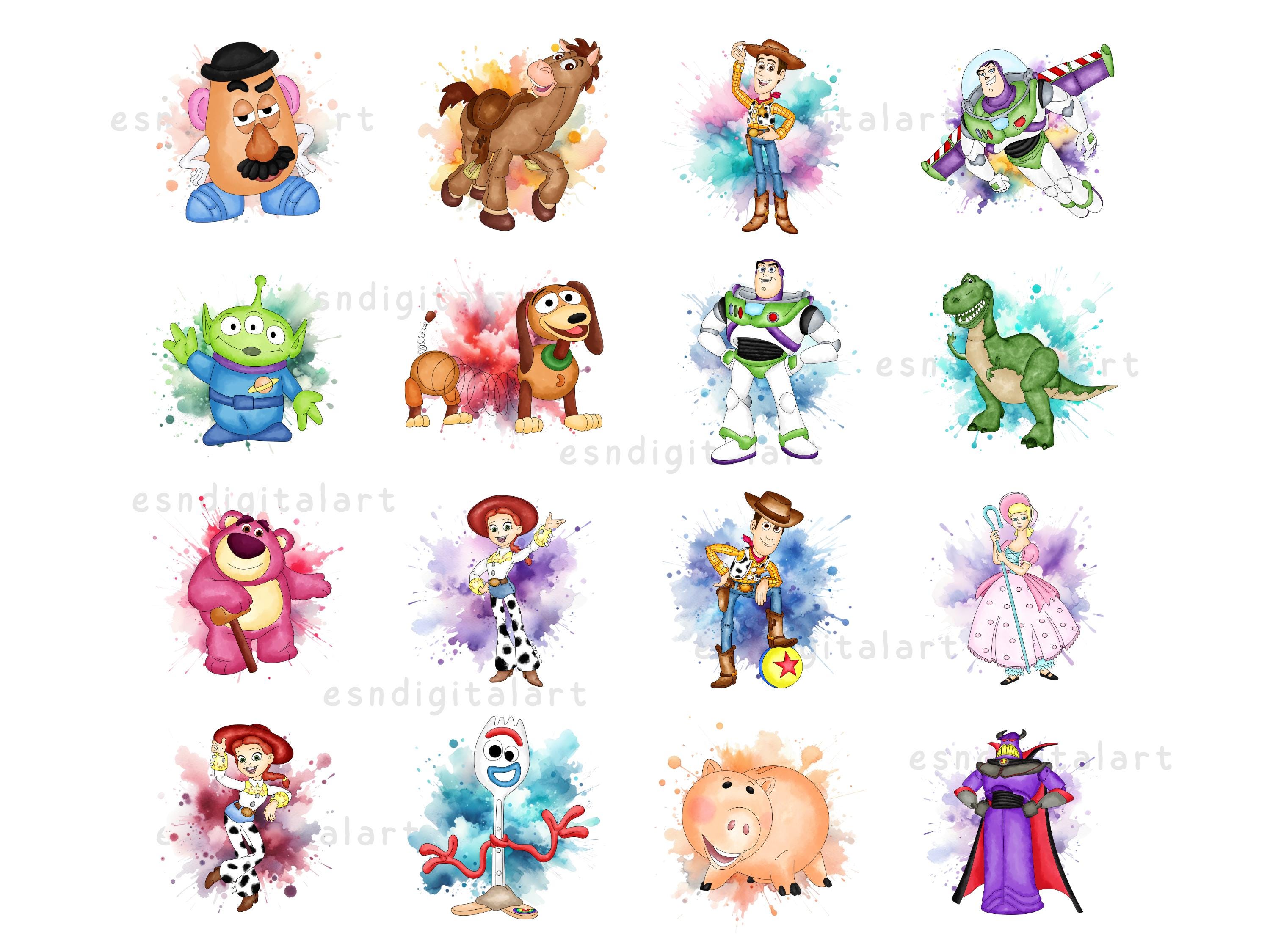 トイストーリー 水彩画 PNG バンドル、デジタル クリップアート バンドル、ウッディ PNG、バズ ライトイヤー PNG、印刷可能なアート、ジェシー PNG、トイストーリー デジタル プリント