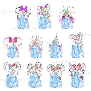 Watercolor Cinderella Princess Castle Png Bundle, Cinderella Clipart, Princess Cinderella Princes, Watercolor Castle Png, Digital Download