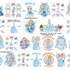 Cinderella Png Bundle, 34 Digital Files Princess Clipart, Cinderella Print, Cinderella Princess Sublimation Png, Girl Birthday Party Decor