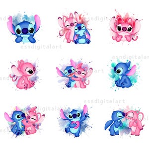 Stich und Engel Aquarell Png-Bundle, Stich Clipart, Engel Png-Datei, Stich Paar Png, Stich Liebe Png, Stich druckbare, digitale Dateien