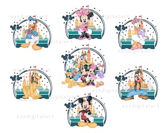 Aquarell Maus und Freunde Png-Bundle, Maus Freunde Drucke, buntes Schloss Png, Familienreise Png, Familienurlaub Png, magisches Königreich Png