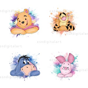 Watercolor Pooh Friends Png Bundle, Family Trip Png, Family Vacation Png, Pooh Clipart, Watercolor Background, Instant Download