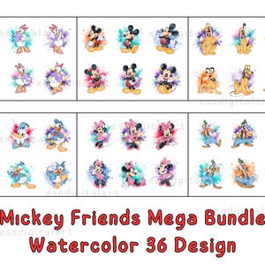 Watercolor Mouse and Friends Png Bundle, Mouse Clipart, Mouse Poster Print, Watercolor Png Sublimation Cartoon Characters, Digital Download