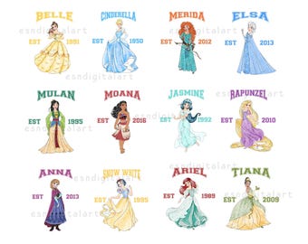 Princess Est. Co Png Bundle, Watercolor Princess Png, Family Trip Png, Magic Kingdom Png, Girls Trip Png, Family Vacation Png, Princess Art