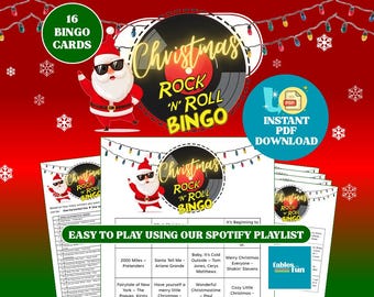 ¡Juego de Bingo Rock n Roll navideño! / hasta 16 jugadores (Descarga digital)