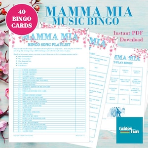 Mamma Mia Music Bingo Game: ABBA Party  - up to 40 players (Digital Download)