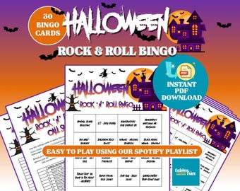Halloween Rock & Roll Bingo Game for 30 Players (Digital Download)