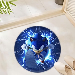 Sonic the Hedgehog Rug – Gamer Room Decor, Blue Lightning Carpet, Video Game Floor Mat Polyester Rug