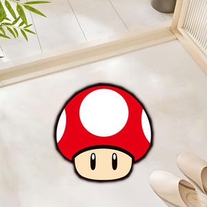 Inspired Red and White Mushroom Themed Floor Rug for Gamers and Nostalgic Decor Polyester Rug