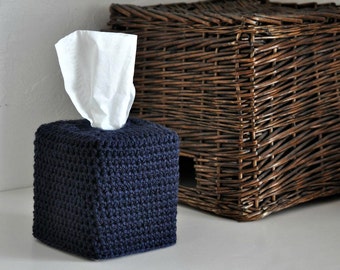 Modern Square Tissue Box Cover Nursery Decoration Nautical Home Decor Navy Blue