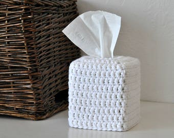 Bulky Knit Design White Tissue Box Cover Nursery Decoration Rustic Home Decor Custom Colors