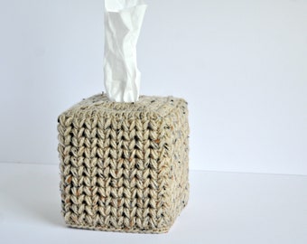 Bulky V  Knit Design Tissue Box Cover Nursery Decoration Rustic Home Decor Custom Colors