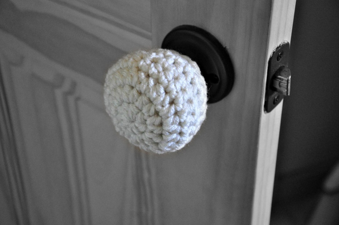 Door Knob Cover Grey With Bird Embroidered 2 PCS, Soft Velvet
