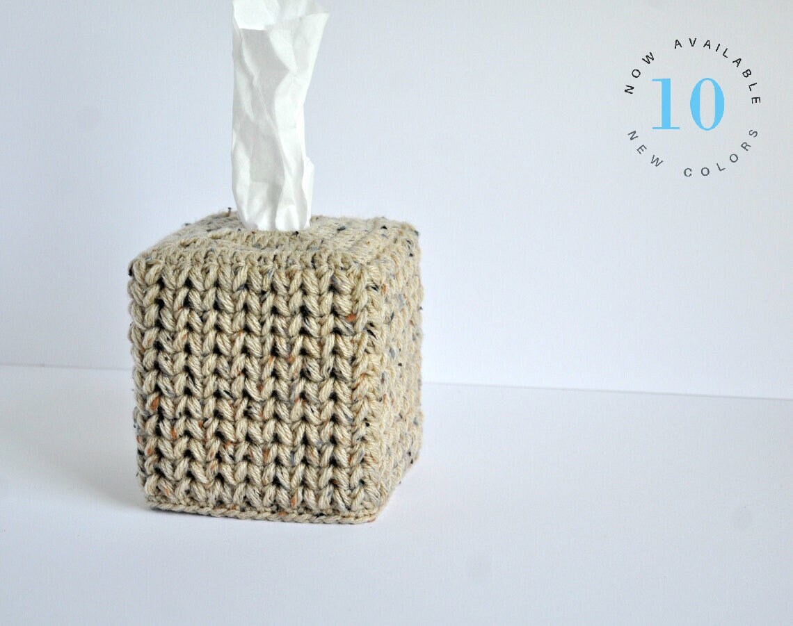 Bulky V Knit Design Tissue Box Cover Nursery Decoration Rustic Home Decor Custom Colors