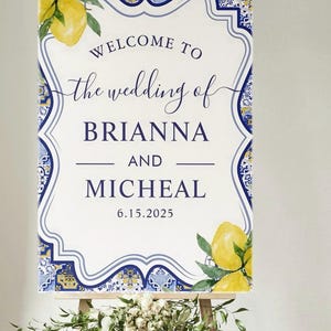 Mediterranean Tile Wedding Welcome Sign with Lemons | Italian Wedding Foam Board | Amalfi Coast Theme Printed Sign