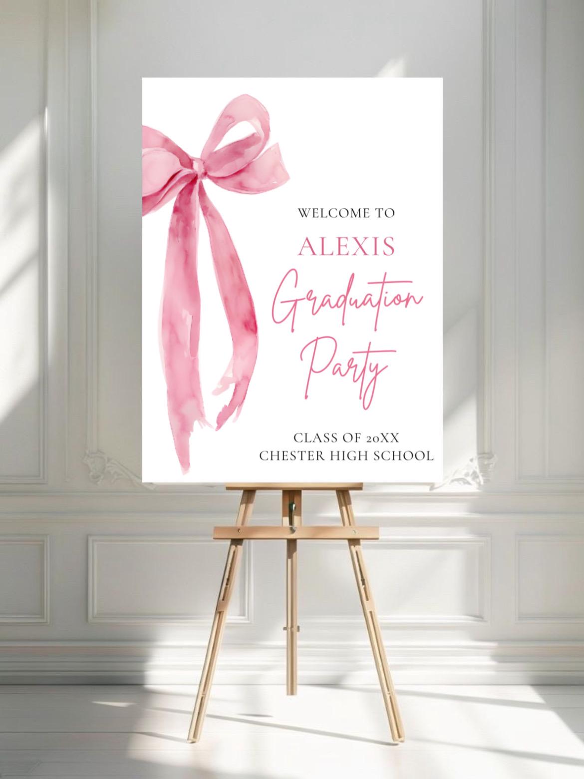 Graduationa Signs Pink Pink Watercolor Ribbon Graduation Welcome Sign – Foam Board - Etsy