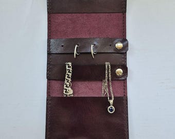 Handmade Leather Travel Jewelry Wallet – Compact Ring & Earring Organizer, Small Leather Jewelry Case, Gift for Her