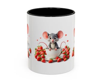 Tazza da caffè con topolini e fragole, regalo per gli amanti del tè