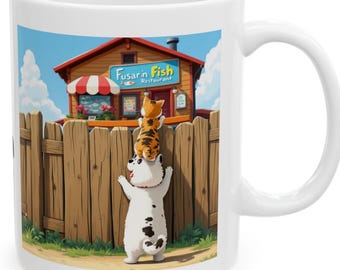 Tazza in ceramica con gatto che ruba il pesce: tazza da caffè giocosa per gli amanti degli animali