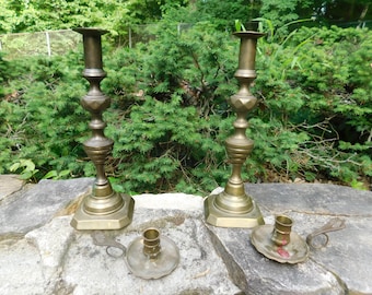 mismatched brass candle holders, vintage