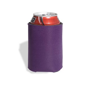 May include: Purple neoprene can cooler. The cooler is designed to hold a standard 12-ounce can.