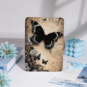 Vintage Black Butterfly & Floral Kindle Case For Kindle Paperwhite 1/2/3/4,Colorsoft Kindle 11th,Paperwhite 10th,Kobo Case,For Bookish Gift