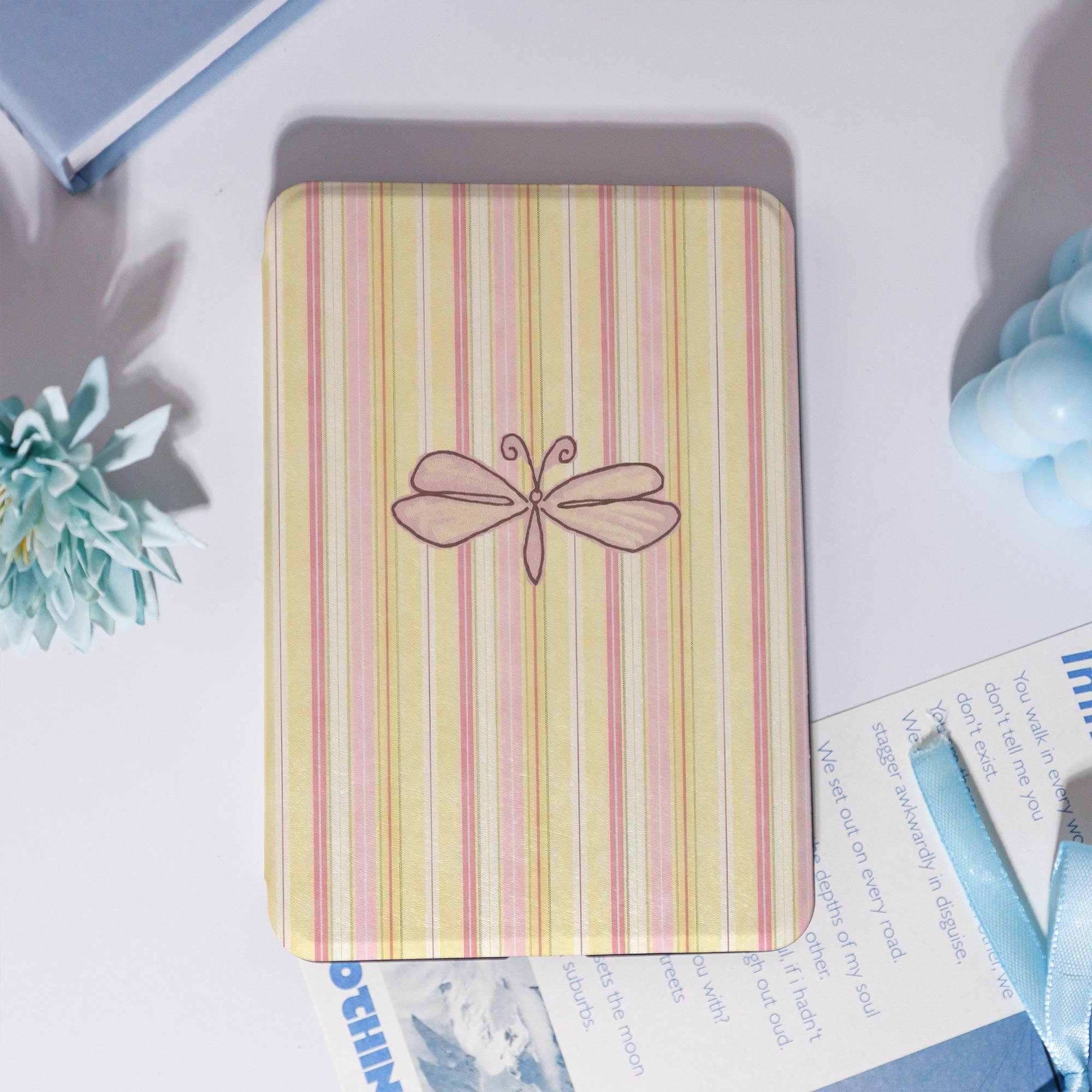 Pink & Yellow Striped Dragonfly Kindle Case for Kindle Paperwhite 1/2/3/4, Colorsoft Kindle 11th Cover for Paperwhite10th for Bookish Gift