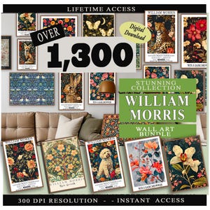 1300 + William Morris Digital Art Bundle, Vintage Botanical - Floral Wall Art, Printable Tapestry Patterns, Arts - Crafts Style Posters