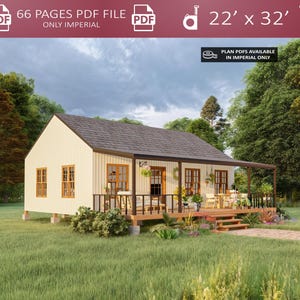 Farmhouse Barndominium Plans 22x32, Tiny House Plans, White Barn House Plans, Ranch House Plans, Small House Cabin, 2 Bedroom Cottage Plans