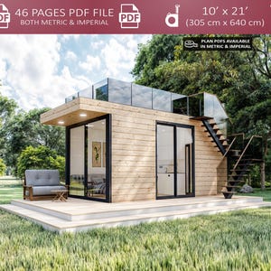 Cabin House Plans 10x21, Tiny House Plans, Small Cabin DIY Plans, 1 Bedroom House Floor Plans, Small House Plans, Tiny Cotttage Adu Plans