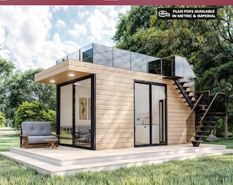 Cabin House Plans 10x21, Tiny House Plans, Small Cabin DIY Plans, 1 Bedroom House Floor Plans, Small House Plans, Tiny Cotttage Adu Plans