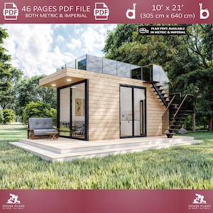 Tiny House Plans 10x21, 1 Bedroom Cabin, House Blueprints, 210 SQFT, Cottage Adu, Small Home Plan