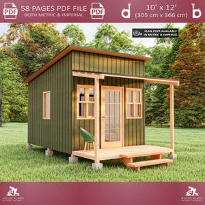 Modern Cottage House Plan 10x12, Cabin DIY, Tiny House Plans, Small Shed