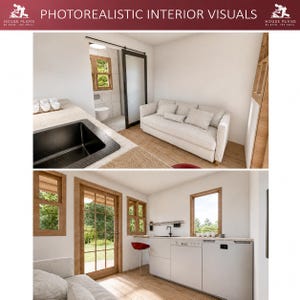 Modern huisje (10x12 meter), doe-het-zelf blokhut, plannen voor een tiny house, klein schuurtje afbeelding 3