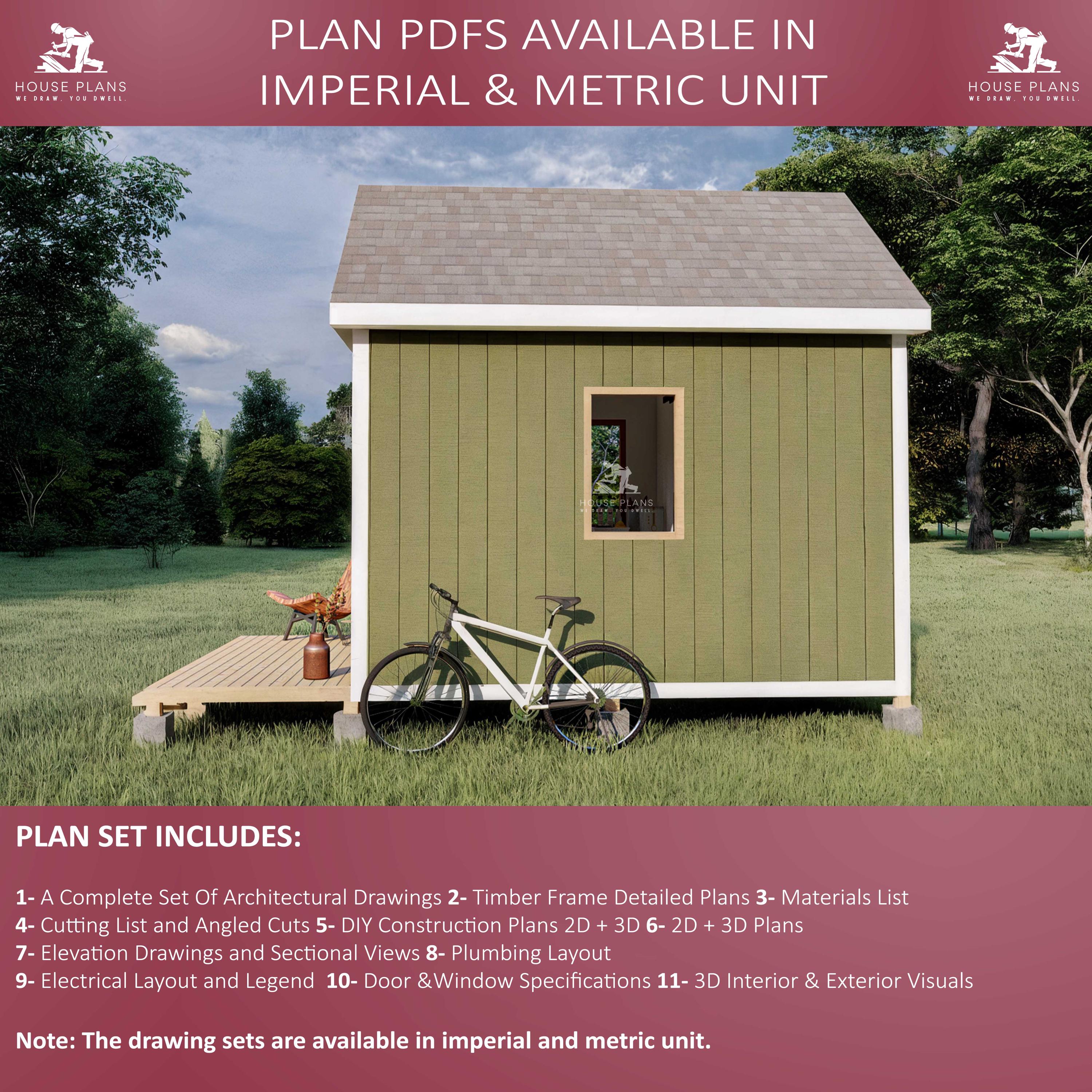 Cabin Plans 10x12, Tiny House Plan, Small House, 1 Bedroom Cottage - Etsy