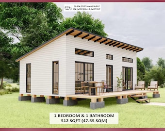 Tiny House Plans 16x32, Cabin Plan, Small House DIY, Cottage Home, 1 Bedroom Adu